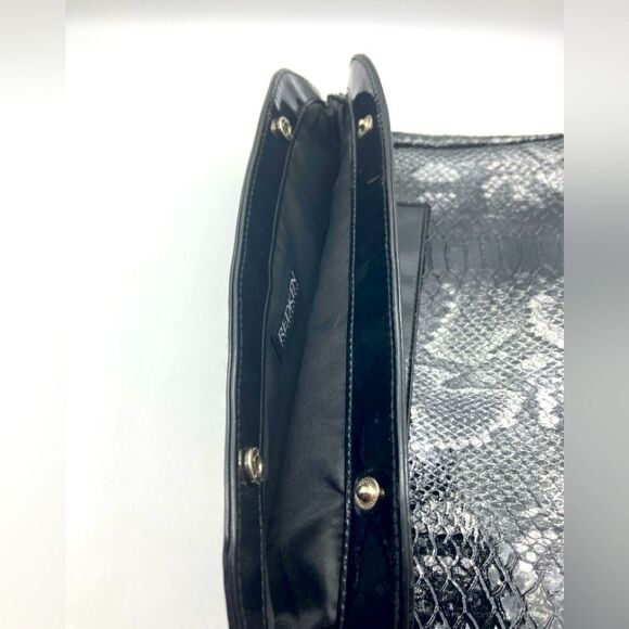 Redken Patent Snakeskin Print Black/Silver Clutch Like New - Picture 8 of 10
